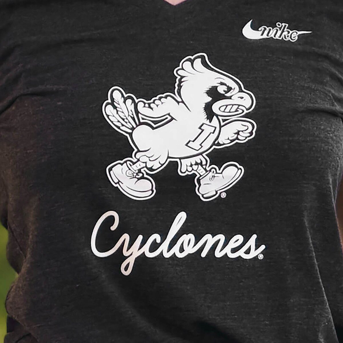 Nike Women's Walking Cy Black V Neck Short Sleeve T-Shirt design close up